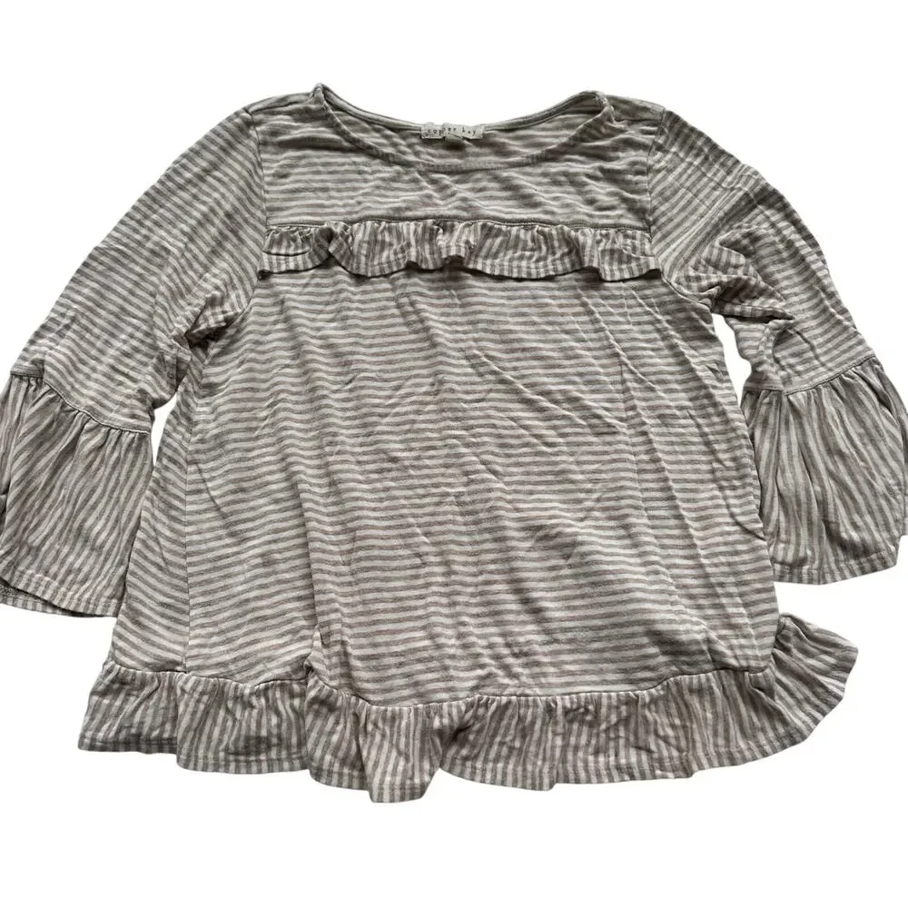 Copper Key Brown Stripe Ruffle Detail Top - Medium
